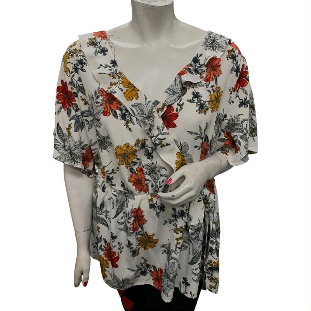 BloomChic Floral Ruffle Blouse in Red and Yellow Size 4X